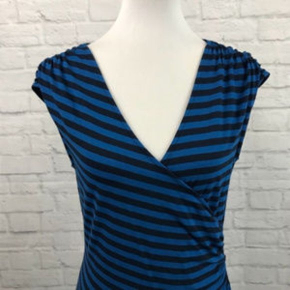 Ann Taylor Blue Striped Faux Wrap Dress Size M - Picture 2 of 6